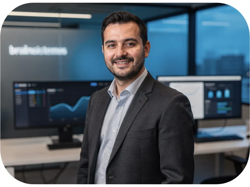 Profissional João Paulo Ortiz em ambiente de trabalho corporativo